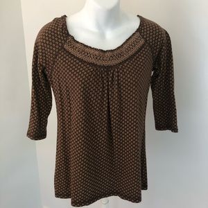 Loft Petites Brown Floral Cotton Cottagecore Top